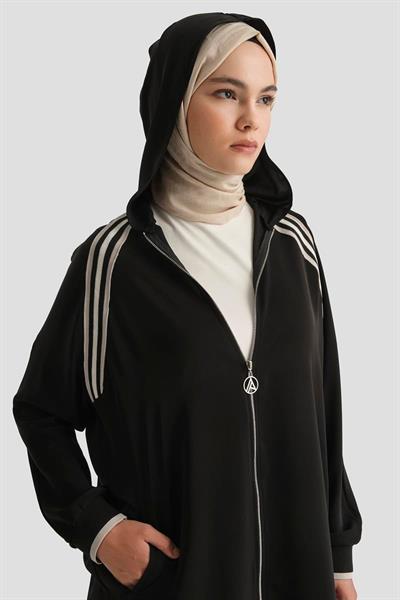 ARMİNE TREND Boydan Fermuarlı Kapüşonlu Tunik-SİYAH 25YT409