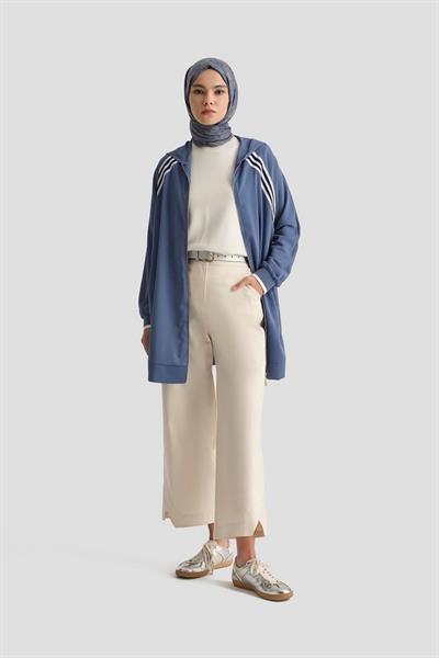 ARMİNE TREND Boydan Fermuarlı Kapüşonlu Tunik-İNDİGO 25YT409