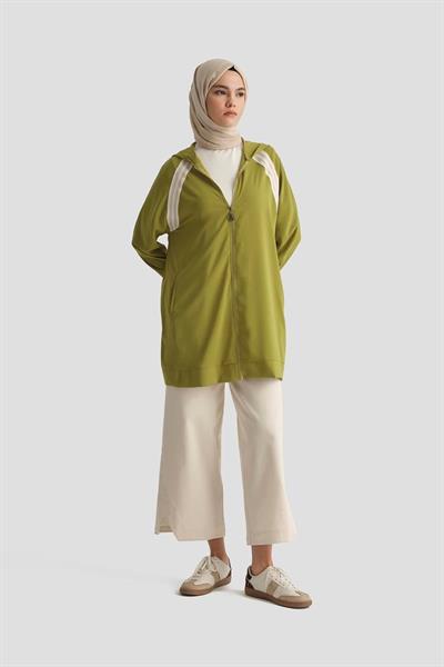 ARMİNE TREND Boydan Fermuarlı Kapüşonlu Tunik-Olive 25YT409