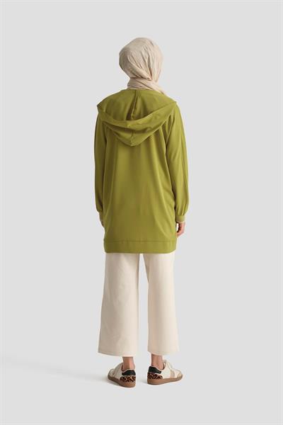 ARMİNE TREND Boydan Fermuarlı Kapüşonlu Tunik-Olive 25YT409