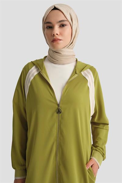 ARMİNE TREND Boydan Fermuarlı Kapüşonlu Tunik-Olive 25YT409