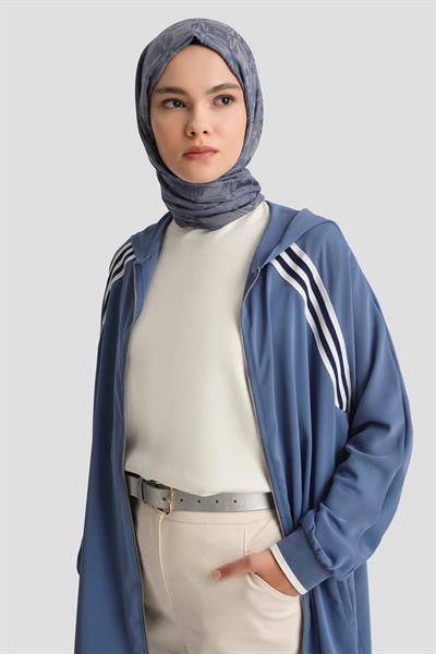 ARMİNE TREND Boydan Fermuarlı Kapüşonlu Tunik-İNDİGO 25YT409