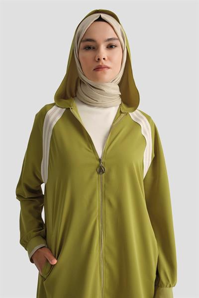 ARMİNE TREND Boydan Fermuarlı Kapüşonlu Tunik-Olive 25YT409