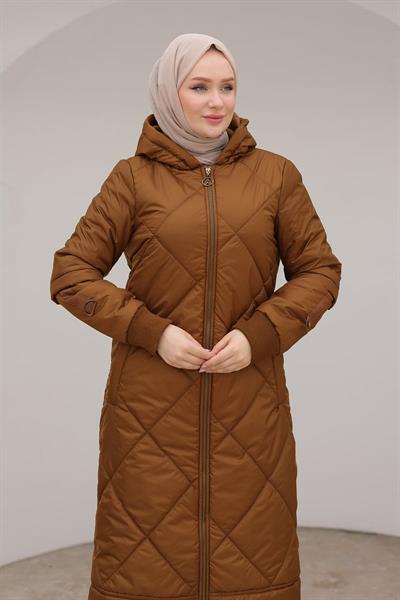 ARMİNE TREND Boydan Fermuarlı Şişme Kapitone Desenli Mont badem 24KT710
