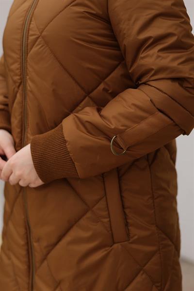 ARMİNE TREND Boydan Fermuarlı Şişme Kapitone Desenli Mont badem 24KT710