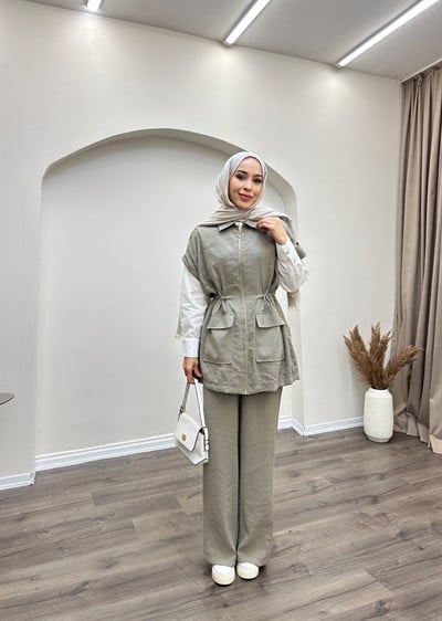 ARMİNE TREND CEPLİ PANTOLONLU TAKIM 25YT685 küf yeşili