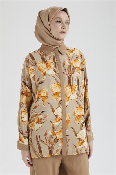 ARMİNE TREND ÇİÇEK DETAYLI PANTOLONLU TAKIM 25YT676 KAHVERENGİ