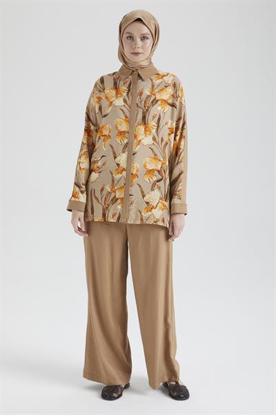 ARMİNE TREND ÇİÇEK DETAYLI PANTOLONLU TAKIM 25YT676 KAHVERENGİ