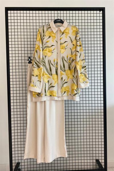 ARMİNE TREND ÇİÇEK DETAYLI PANTOLONLU TAKIM 25YT676 TAŞ