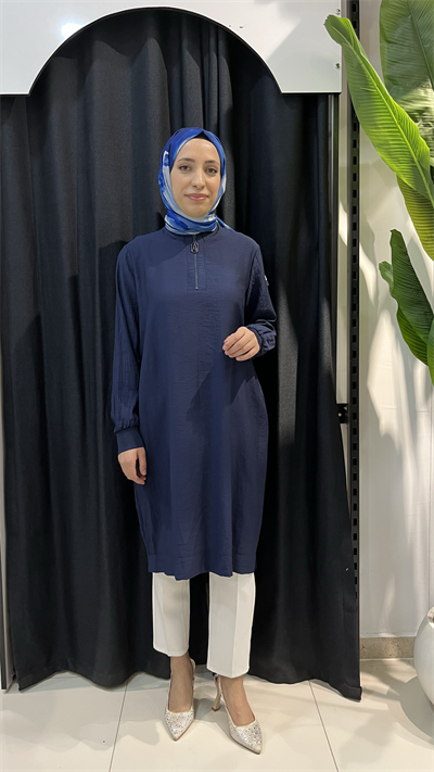 Armine Trend Çilek Kumaş Yarım Fermuarlı Tunik 26YT62 Lacivert