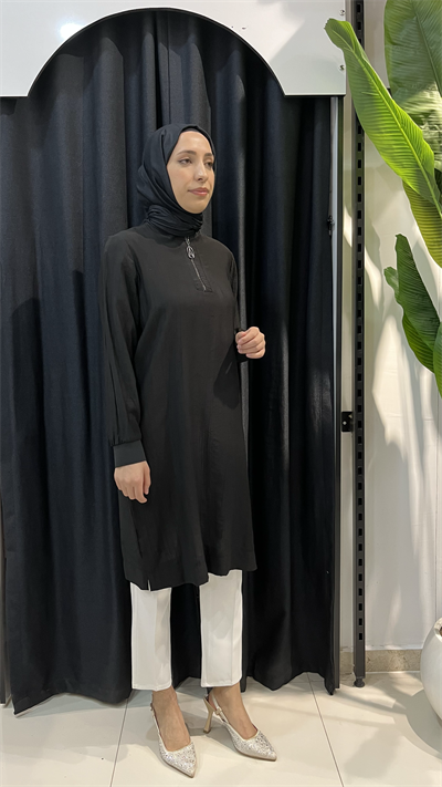 Armine Trend Çilek Kumaş Yarım Fermuarlı Tunik 26YT62 Siyah