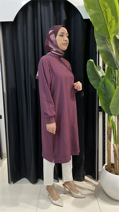 Armine Trend Çilek Kumaş Yarım Fermuarlı Tunik 26YT62 Vişne
