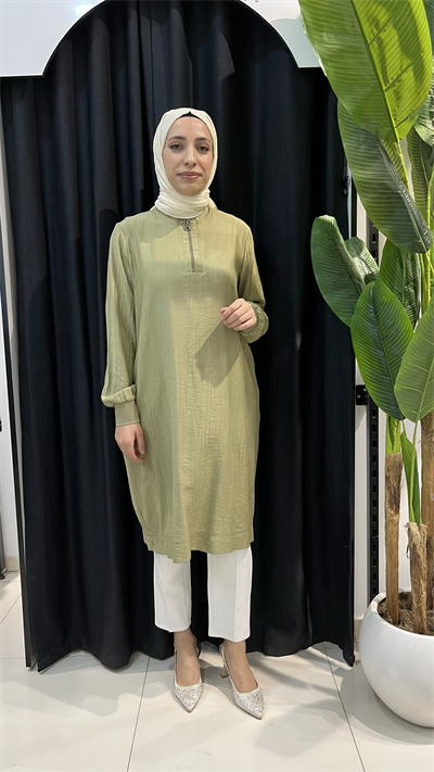 Armine Trend Çilek Kumaş Yarım Fermuarlı Tunik 26YT62 Küf Yeşili