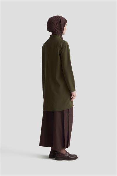 ARMİNE TREND Deri ve Kuşgözü Detaylı Tunik Olive 25KT438