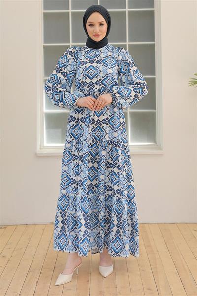 ARMİNE TREND Desenli Elbise İndigo 24YT947