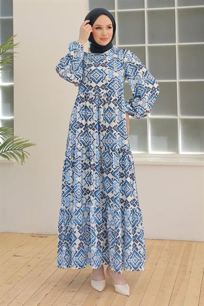 ARMİNE TREND Desenli Elbise İndigo 24YT947
