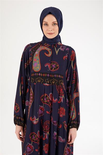 ARMİNE TREND Desenli Elbise-Lacivert 25YT949