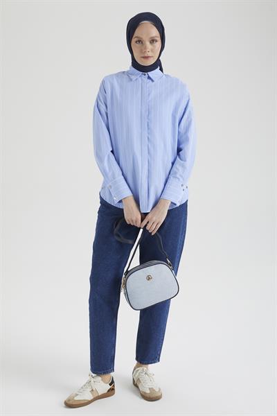 ARMİNE TREND DİKEY ÇİZGİ DETAYLI YANI DÜĞMELİ GÖMLEK 25YT4103 PEMBE