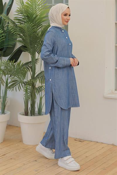 ARMİNE TREND Düğmeli Yandan Yırtmaçlı Tunik İndigo 24YT474