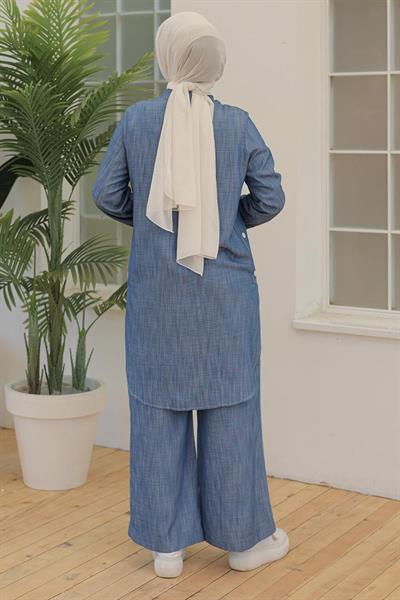 ARMİNE TREND Düğmeli Yandan Yırtmaçlı Tunik İndigo 24YT474