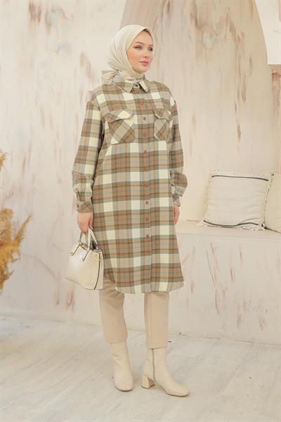 ARMİNE TREND Gömlek Yaka Cepli Tunik Taba 24KT404