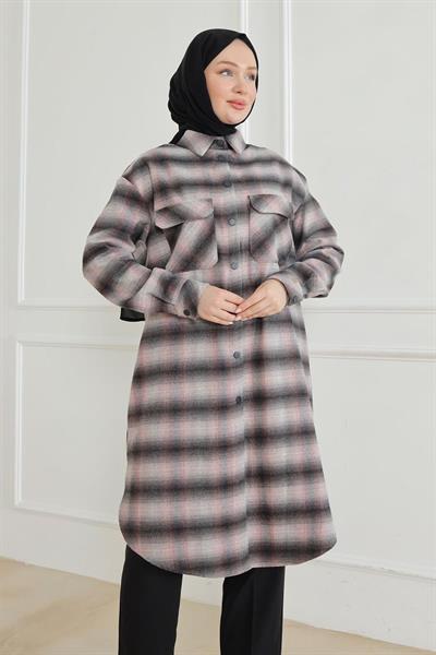 ARMİNE TREND Gömlek Yaka Çıtçıtlı Tunik-Gri 24KT415