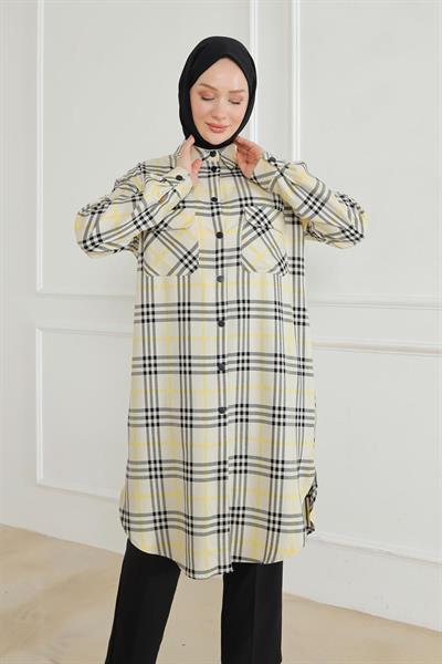 ARMİNE TREND Gömlek Yaka Çıtçıtlı Tunik-Ekose 24KT415