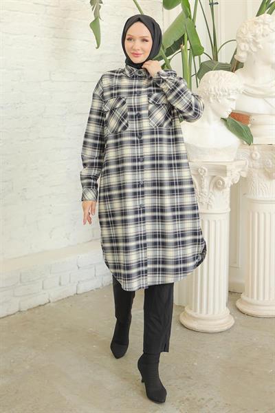 ARMİNE TREND Gömlek Yaka Çıtçıtlı Tunik-LACİVERT 24KT415