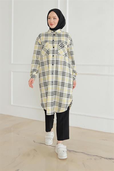 ARMİNE TREND Gömlek Yaka Çıtçıtlı Tunik-Ekose 24KT415
