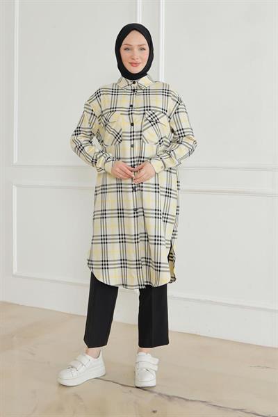 ARMİNE TREND Gömlek Yaka Çıtçıtlı Tunik-Ekose 24KT415