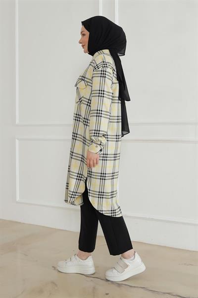 ARMİNE TREND Gömlek Yaka Çıtçıtlı Tunik-Ekose 24KT415