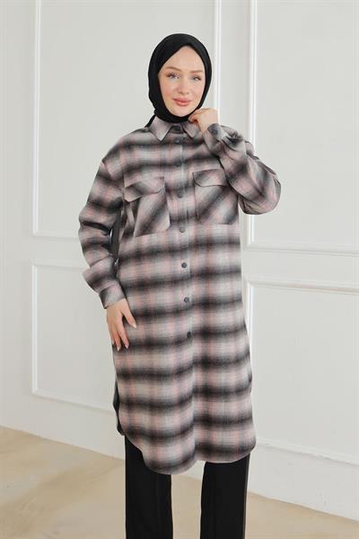 ARMİNE TREND Gömlek Yaka Çıtçıtlı Tunik-Gri 24KT415
