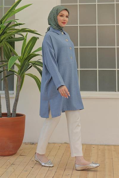 ARMİNE TREND Gömlek Yaka Düğmeli Tunik İndigo 24YT442