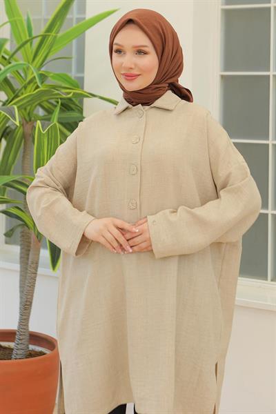 ARMİNE TREND Gömlek Yaka Düğmeli Tunik Taş 24YT442