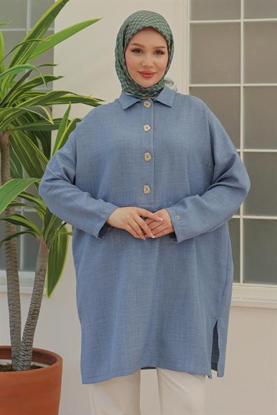 ARMİNE TREND Gömlek Yaka Düğmeli Tunik İndigo 24YT442