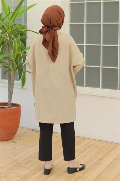 ARMİNE TREND Gömlek Yaka Düğmeli Tunik Taş 24YT442