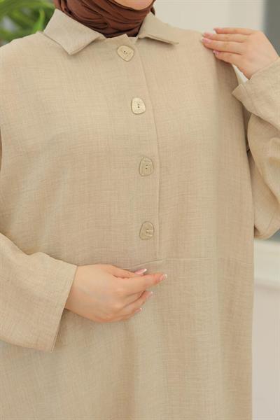 ARMİNE TREND Gömlek Yaka Düğmeli Tunik Taş 24YT442