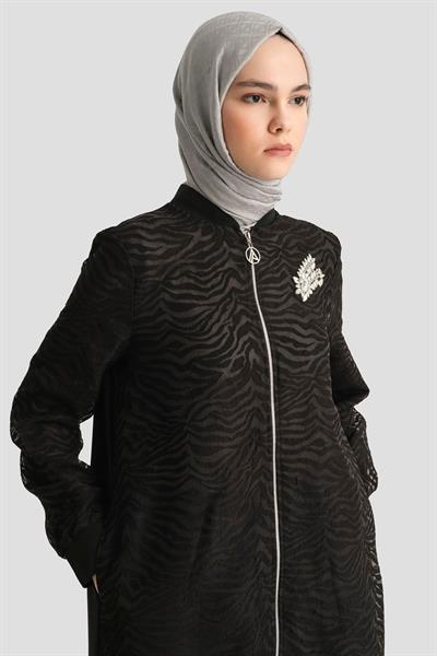 ARMİNE TREND İçi Astarlı File Detaylı Fermuarlı Tunik-SİYAH 25YT418