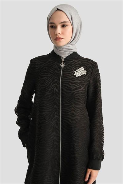 ARMİNE TREND İçi Astarlı File Detaylı Fermuarlı Tunik-SİYAH 25YT418