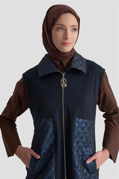 ARMİNE TREND Kabartma Garni Detaylı Fermuarlı Yelek Lacivert 25KT540