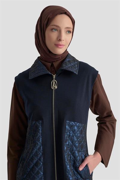 ARMİNE TREND Kabartma Garni Detaylı Fermuarlı Yelek Lacivert 25KT540