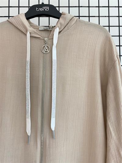 ARMİNE TREND KAPŞONLU İPİ TAŞLI PANTOLONLU TAKIM 25YT697 TAŞ RENGİ