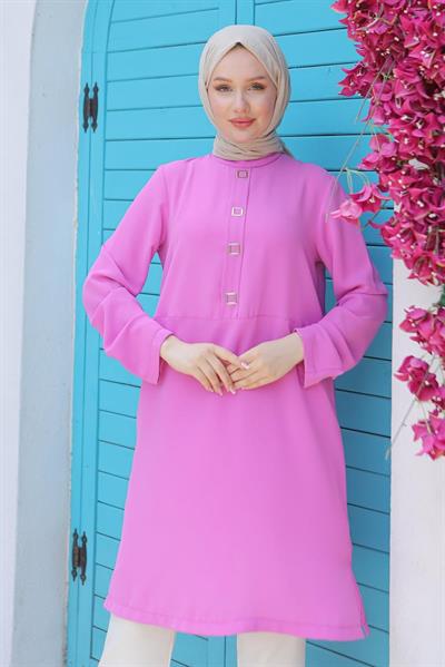 ARMİNE TREND Kare Çıtçıtlı Tunik Pembe 24YT451