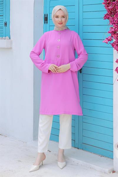 ARMİNE TREND Kare Çıtçıtlı Tunik Pembe 24YT451