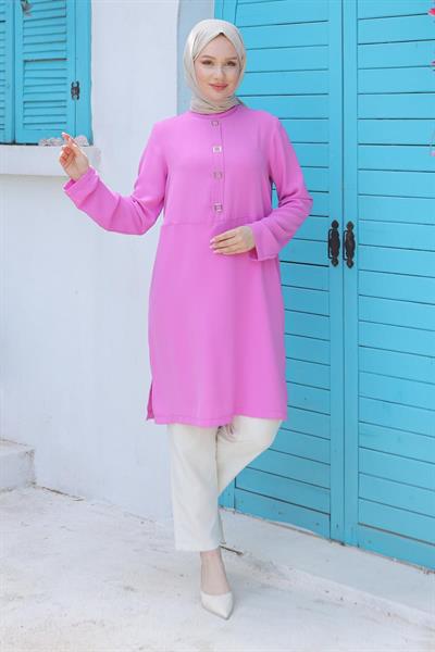 ARMİNE TREND Kare Çıtçıtlı Tunik Pembe 24YT451