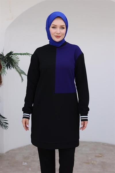 ARMİNE TREND Kolları Ribanalı Tunik SİYAH/İNDİGO 24KT478