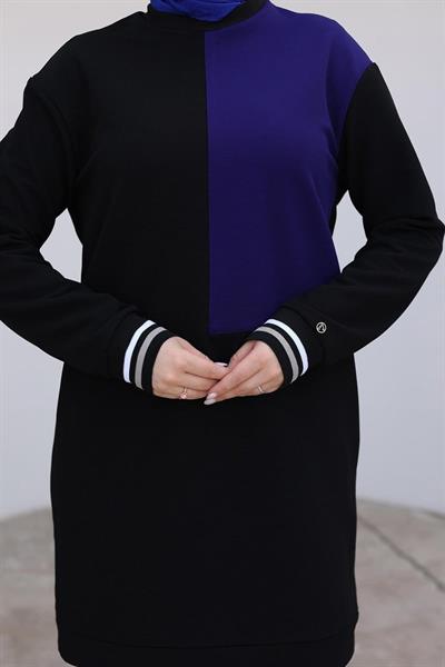 ARMİNE TREND Kolları Ribanalı Tunik SİYAH/İNDİGO 24KT478