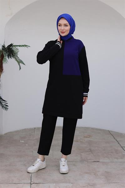 ARMİNE TREND Kolları Ribanalı Tunik SİYAH/İNDİGO 24KT478