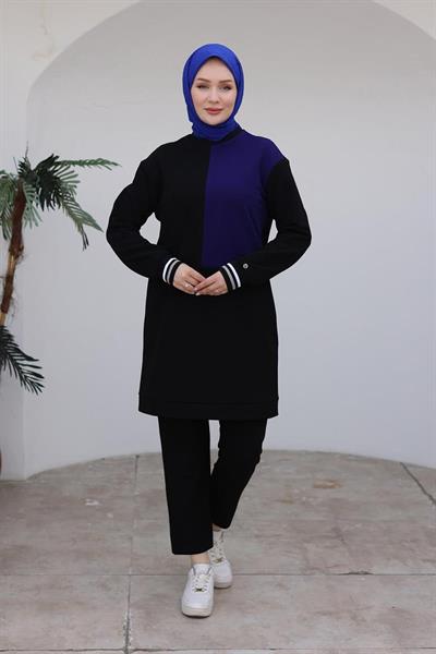 ARMİNE TREND Kolları Ribanalı Tunik SİYAH/İNDİGO 24KT478