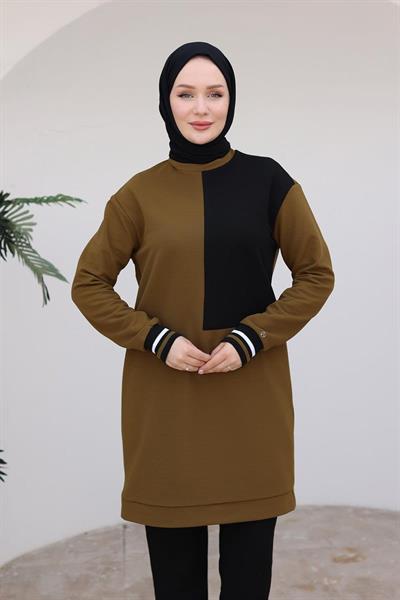 ARMİNE TREND Kolları Ribanalı Tunik-Yeşil 24KT478